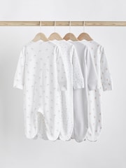 White 4 Pack Baby Delicate Animal Printed 100% Cotton Sleepsuits (0-2yrs) - Image 2 of 8