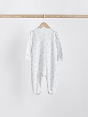 White 4 Pack Baby Delicate Animal Printed 100% Cotton Sleepsuits (0-2yrs) - Image 3 of 8