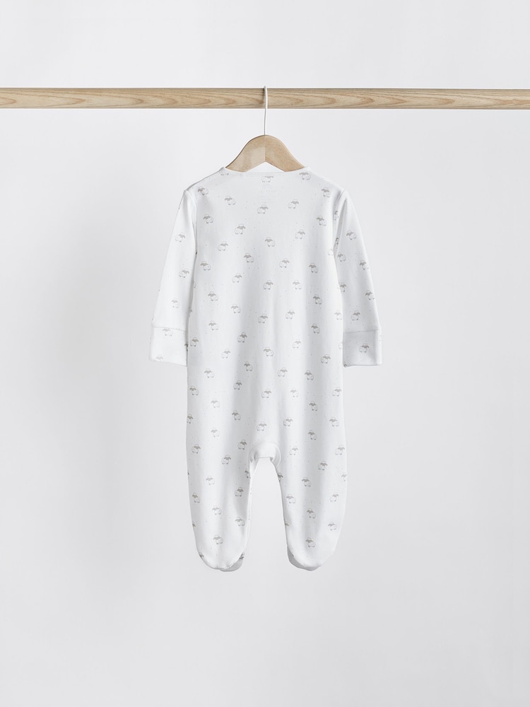 White 4 Pack Baby Delicate Animal Printed 100% Cotton Sleepsuits (0-2yrs) - Image 3 of 8