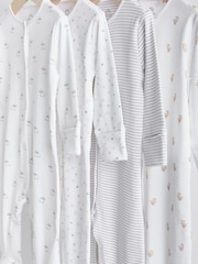 White 4 Pack Baby Delicate Animal Printed 100% Cotton Sleepsuits (0-2yrs) - Image 4 of 8