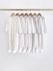 White 7 Pack Baby Delicate Animal Printed 100% Cotton Sleepsuits (0-2yrs) - Image 1 of 15