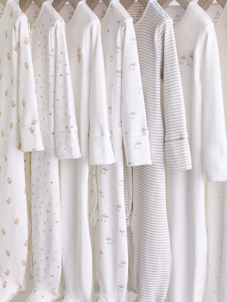Weiß - Baby Delicate Animal Printed 100% Cotton Sleepsuits (0-2yrs) - Image 11 of 15