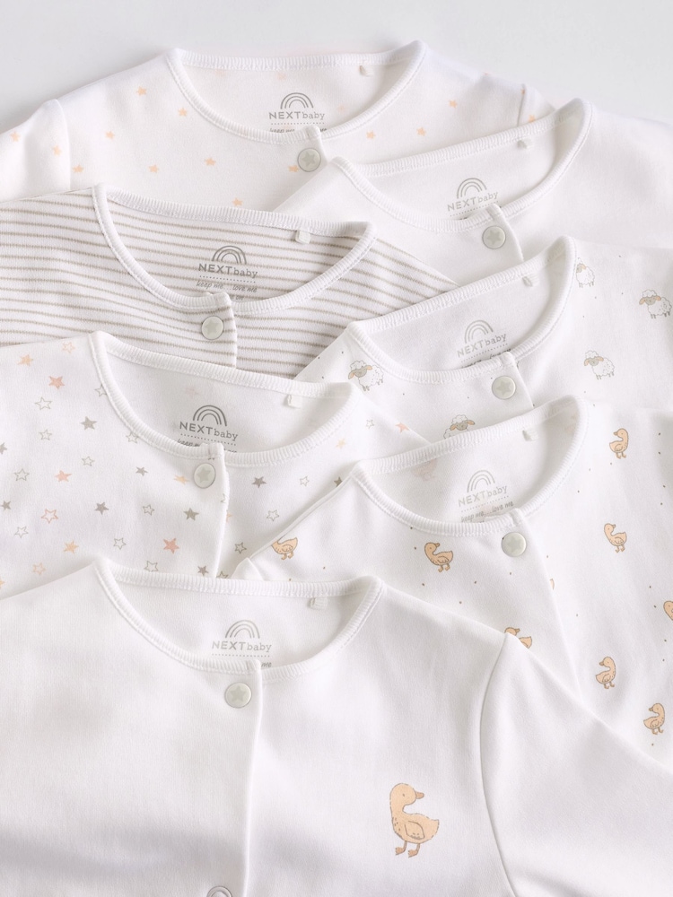 Weiß - Baby Delicate Animal Printed 100% Cotton Sleepsuits (0-2yrs) - Image 12 of 15