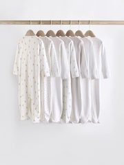 White 7 Pack Baby Delicate Animal Printed 100% Cotton Sleepsuits (0-2yrs) - Image 2 of 15