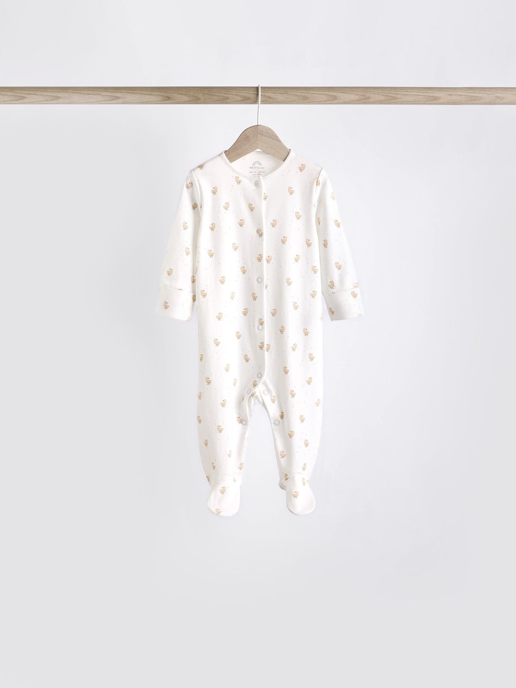 Weiß - Baby Delicate Animal Printed 100% Cotton Sleepsuits (0-2yrs) - Image 3 of 15
