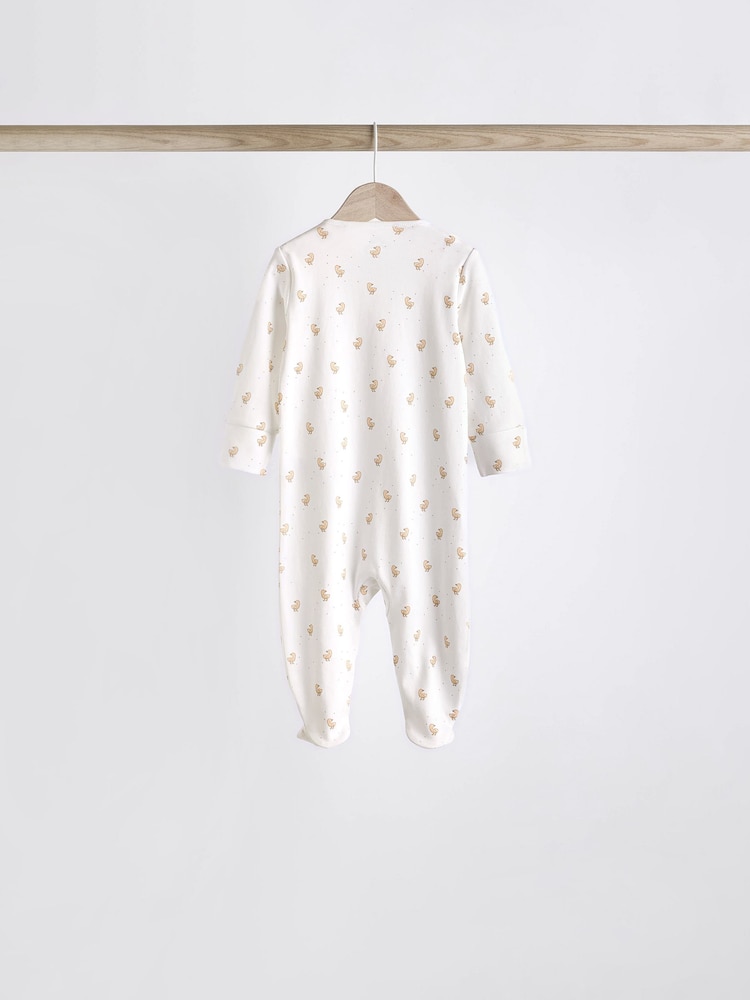 Weiß - Baby Delicate Animal Printed 100% Cotton Sleepsuits (0-2yrs) - Image 4 of 15