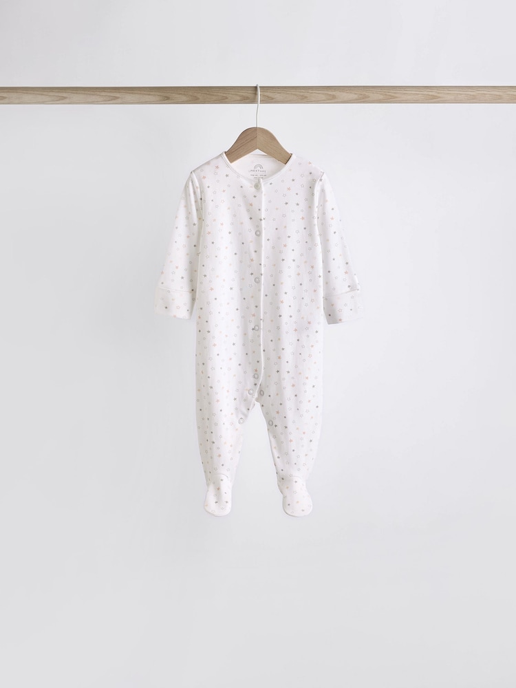 Weiß - Baby Delicate Animal Printed 100% Cotton Sleepsuits (0-2yrs) - Image 5 of 15