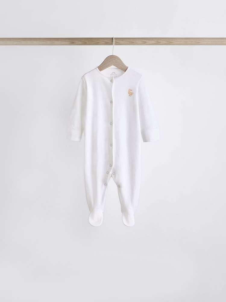 Weiß - Baby Delicate Animal Printed 100% Cotton Sleepsuits (0-2yrs) - Image 6 of 15