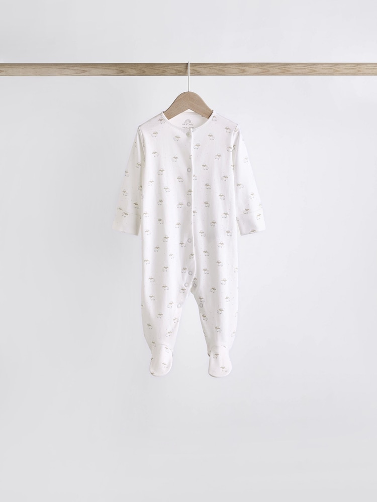 Weiß - Baby Delicate Animal Printed 100% Cotton Sleepsuits (0-2yrs) - Image 7 of 15