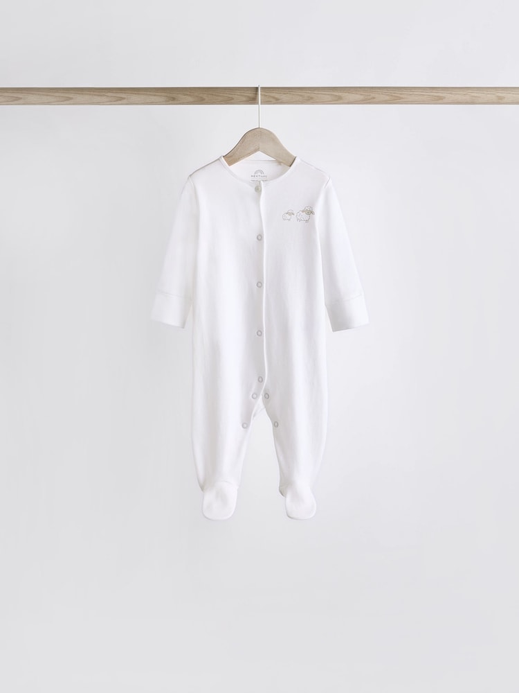 Weiß - Baby Delicate Animal Printed 100% Cotton Sleepsuits (0-2yrs) - Image 9 of 15