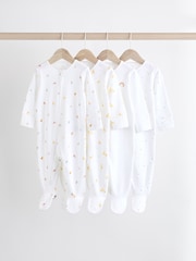 White Bright Character 4 Pack Baby 100% Cotton Sleepsuits (0-2yrs) - Image 1 of 13