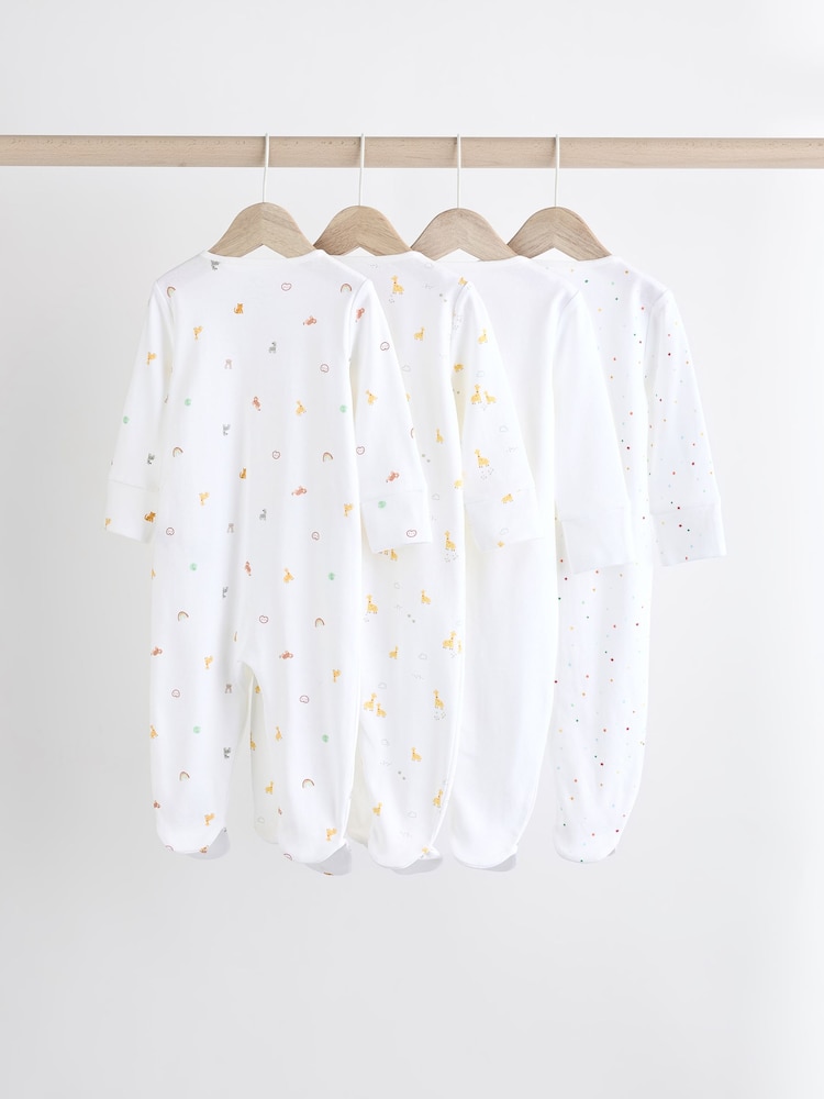 White Bright Character 4 Pack Baby 100% Cotton Sleepsuits (0-2yrs) - Image 2 of 13