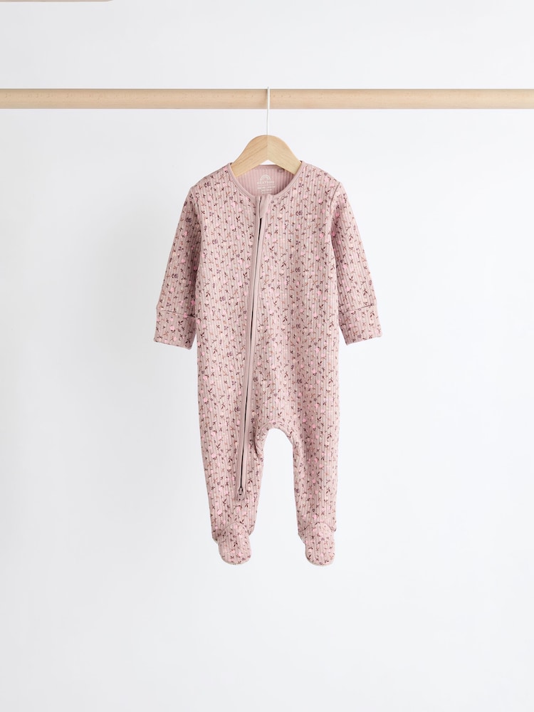 Caramel Brown 100% Cotton Two Way Zip Baby Sleepsuits 5 Pack (0-2yrs) - Image 3 of 12