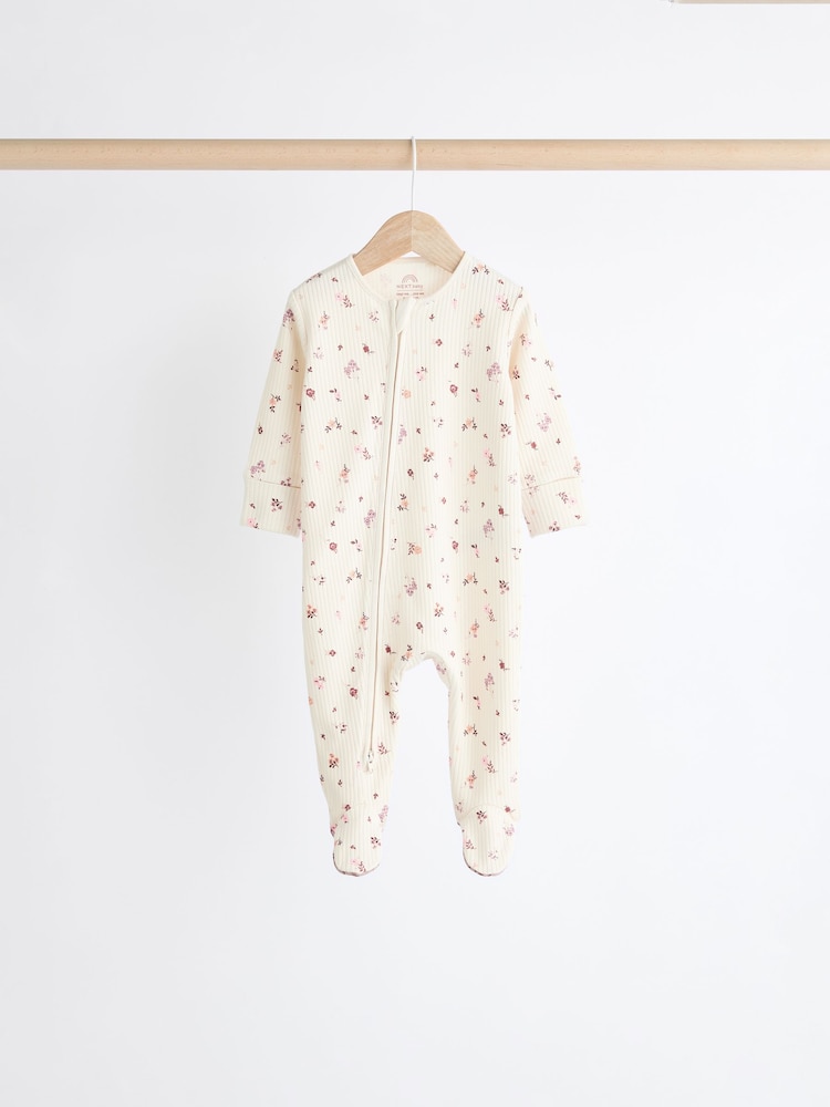 Caramel Brown 100% Cotton Two Way Zip Baby Sleepsuits 5 Pack (0-2yrs) - Image 5 of 12