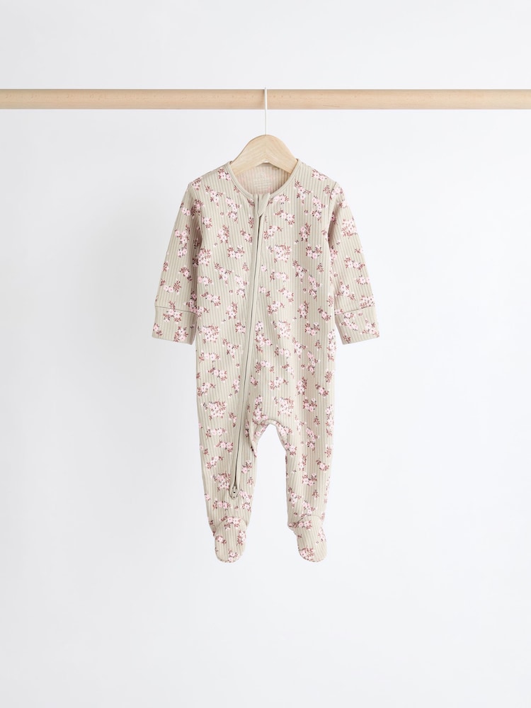 Caramel Brown 100% Cotton Two Way Zip Baby Sleepsuits 5 Pack (0-2yrs) - Image 6 of 12