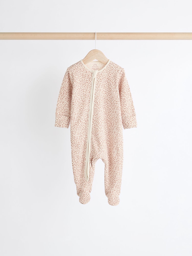 Caramel Brown 100% Cotton Two Way Zip Baby Sleepsuits 5 Pack (0-2yrs) - Image 7 of 12