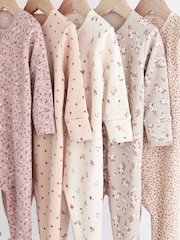 Caramel Brown 100% Cotton Two Way Zip Baby Sleepsuits 5 Pack (0-2yrs) - Image 8 of 12