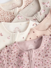 Caramel Brown 100% Cotton Two Way Zip Baby Sleepsuits 5 Pack (0-2yrs) - Image 9 of 12