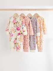 Orange Floral Baby Footless 100% Cotton Sleepsuits 4 Pack (0mths-3yrs) - Image 1 of 12