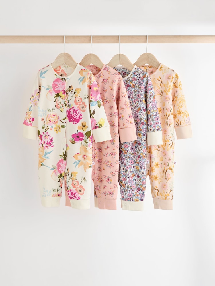 Orange Floral Baby Footless 100% Cotton Sleepsuits 4 Pack (0mths-3yrs) - Image 1 of 12