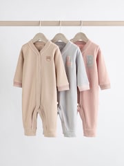 Pink/Grey Baby 100% Cotton Footless Sleepsuits 3 Pack (0mths-3yrs) - Image 1 of 14
