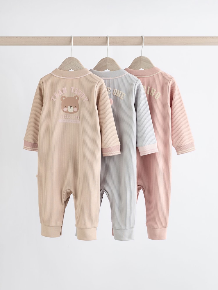 Pink/Grey Baby 100% Cotton Footless Sleepsuits 3 Pack (0mths-3yrs) - Image 2 of 14