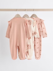 Pink Bear Two Way 100% Cotton Zip Baby Sleepsuits 3 Pack (0mths-2yrs) - Image 2 of 13