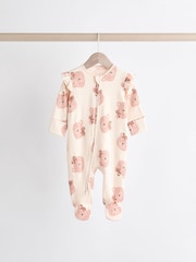 Pink Bear Two Way 100% Cotton Zip Baby Sleepsuits 3 Pack (0mths-2yrs) - Image 3 of 13