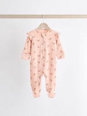 Pink Bear Two Way 100% Cotton Zip Baby Sleepsuits 3 Pack (0mths-2yrs) - Image 4 of 13
