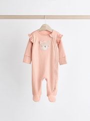 Pink Bear Two Way 100% Cotton Zip Baby Sleepsuits 3 Pack (0mths-2yrs) - Image 5 of 13