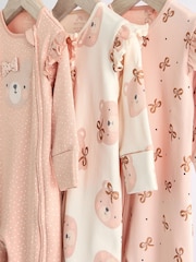 Pink Bear Two Way 100% Cotton Zip Baby Sleepsuits 3 Pack (0mths-2yrs) - Image 7 of 13