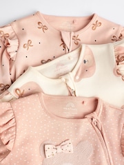 Pink Bear Two Way 100% Cotton Zip Baby Sleepsuits 3 Pack (0mths-2yrs) - Image 8 of 13