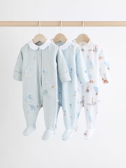 Blue Delicate Elephant Baby Embroidered Sleepsuits 3 Pack (0-2yrs) - Image 1 of 13