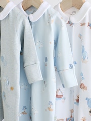 Blue Delicate Elephant Baby Embroidered Sleepsuits 3 Pack (0-2yrs) - Image 7 of 13