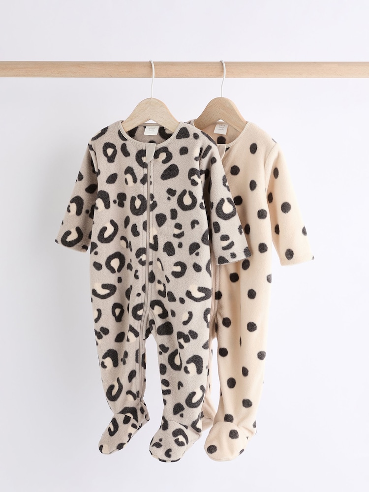 Neutral Animal Baby Microfleece Zip Sleepsuits 2 Pack - Image 1 of 10