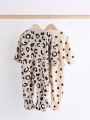 Neutral Animal Baby Microfleece Zip Sleepsuits 2 Pack - Image 2 of 10