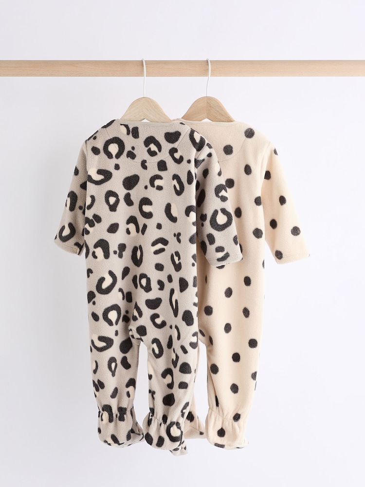 Neutral Animal Baby Microfleece Zip Sleepsuits 2 Pack - Image 2 of 10 Neutral Animal Baby Microfleece Zip Sleepsuits 2 Pack - Image 2 of 10