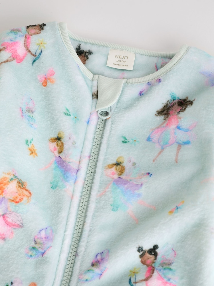 Mint Green Fairy Baby Zip Fleece Sleepsuit - Image 4 of 7
