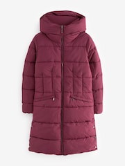 Burgundy Shower Resistant Padded Puffer Hooded Mid Length Coat - Image 1 of 3