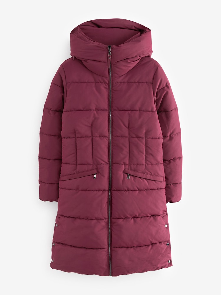 Burgundy Shower Resistant Padded Puffer Hooded Mid Length Coat - Image 1 of 3