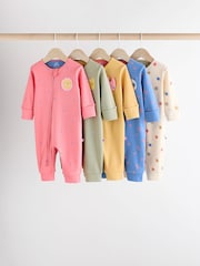 Multi Baby Footless Two Way Zipped 100% Cotton Sleepsuits 5 Pack (0mths-3yrs) - Image 1 of 19