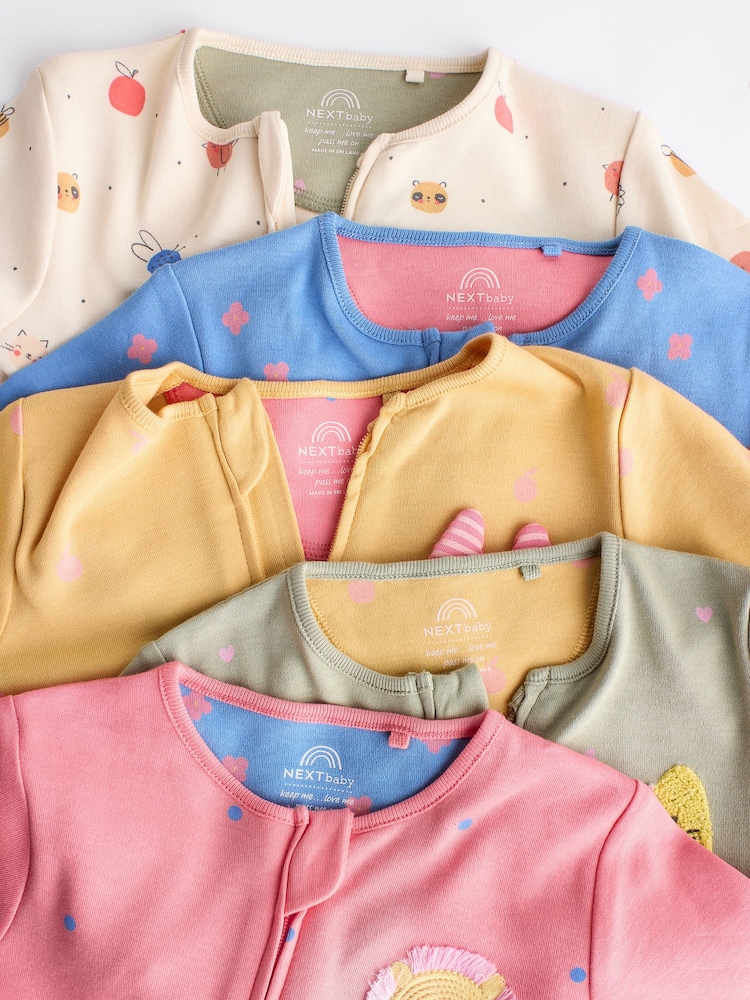 Multi Baby Footless Two Way Zipped 100% Cotton Sleepsuits 5 Pack (0mths-3yrs) - Image 19 of 19