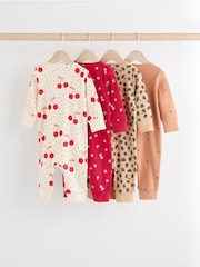 Red Cherry 4 Pack Two Way Zip 100% Cotton Baby Sleepsuits (0mths-3yrs) - Image 2 of 12