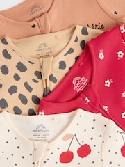 Red Cherry 4 Pack Two Way Zip 100% Cotton Baby Sleepsuits (0mths-3yrs) - Image 9 of 12