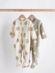 Sage Green 2 Pack Baby Microfleece Sleepsuits - Image 1 of 11