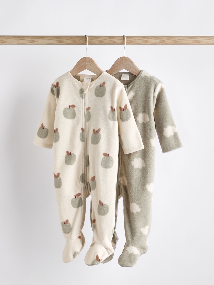 Sage Green 2 Pack Baby Microfleece Sleepsuits - Image 1 of 11
