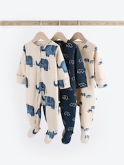 Blue Elephant Two Way Zip Baby 100% Cotton Sleepsuits 3 Pack (0mths-2yrs) - Image 1 of 12