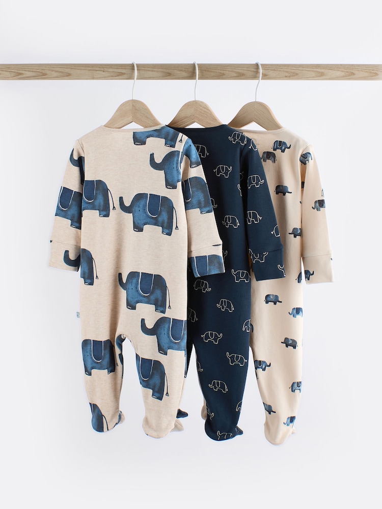 Blue Elephant Two Way Zip Baby 100% Cotton Sleepsuits 3 Pack (0mths-2yrs) - Image 2 of 12