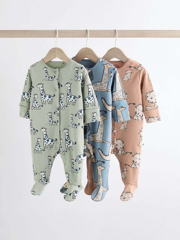 Neutral Animal 100% Cotton Baby Sleepsuits 3 Pack (0mths-3yrs) - Image 1 of 13