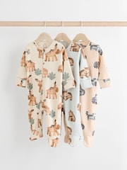 Neutral Two Way Zip Baby 100% Cotton Sleepsuits 3 Pack (0mths-2yrs) - Image 8 of 11